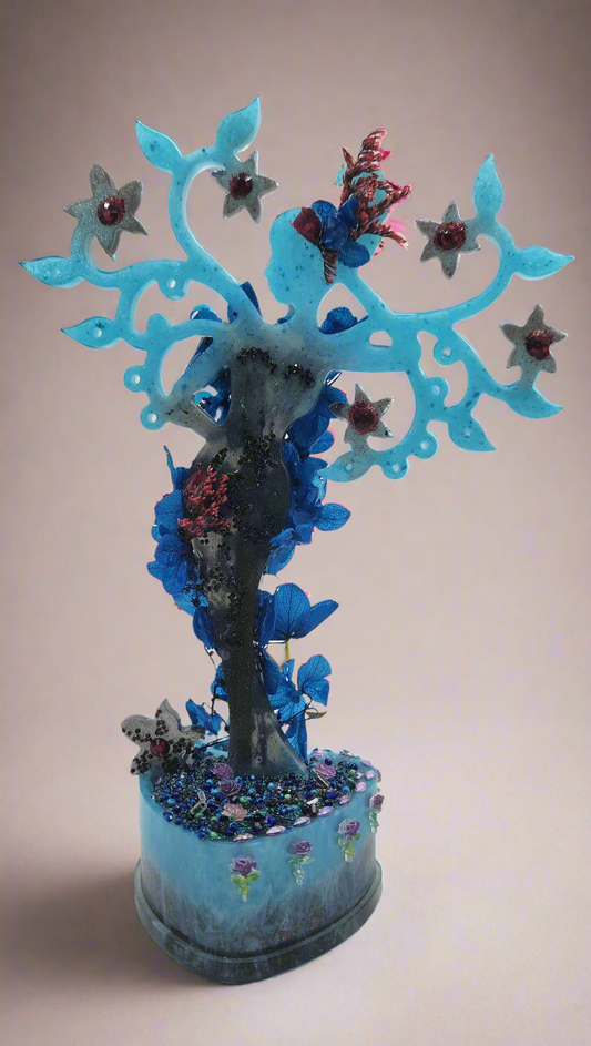 Mother Nature Resin Tree Stand Set - Blue, Black, and Purple w/ Resin Ring Holder & Jewelry Dish