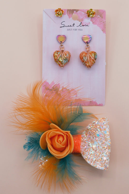 Wire Wrapped Heart & Feather Bow Set