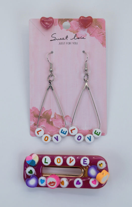 Beaded Love Bliss Earrings and Hair Clip Set