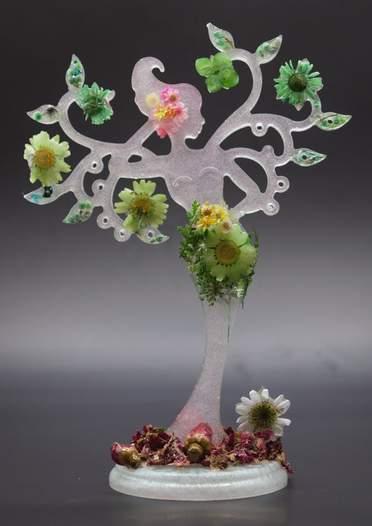 Mother Nature Resin Tree Stand w/ Dried Flowers.