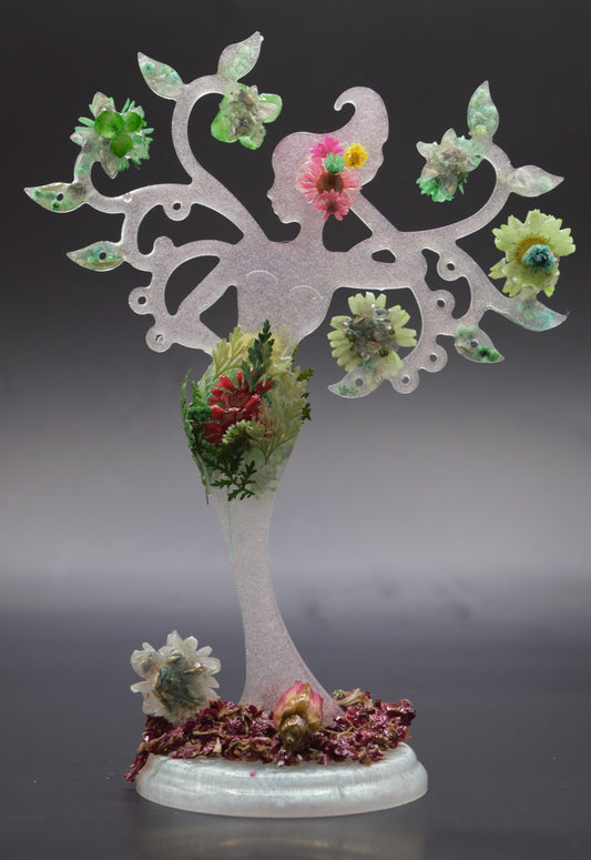 Mother Nature Resin Tree Stand w/ Dried Flowers.