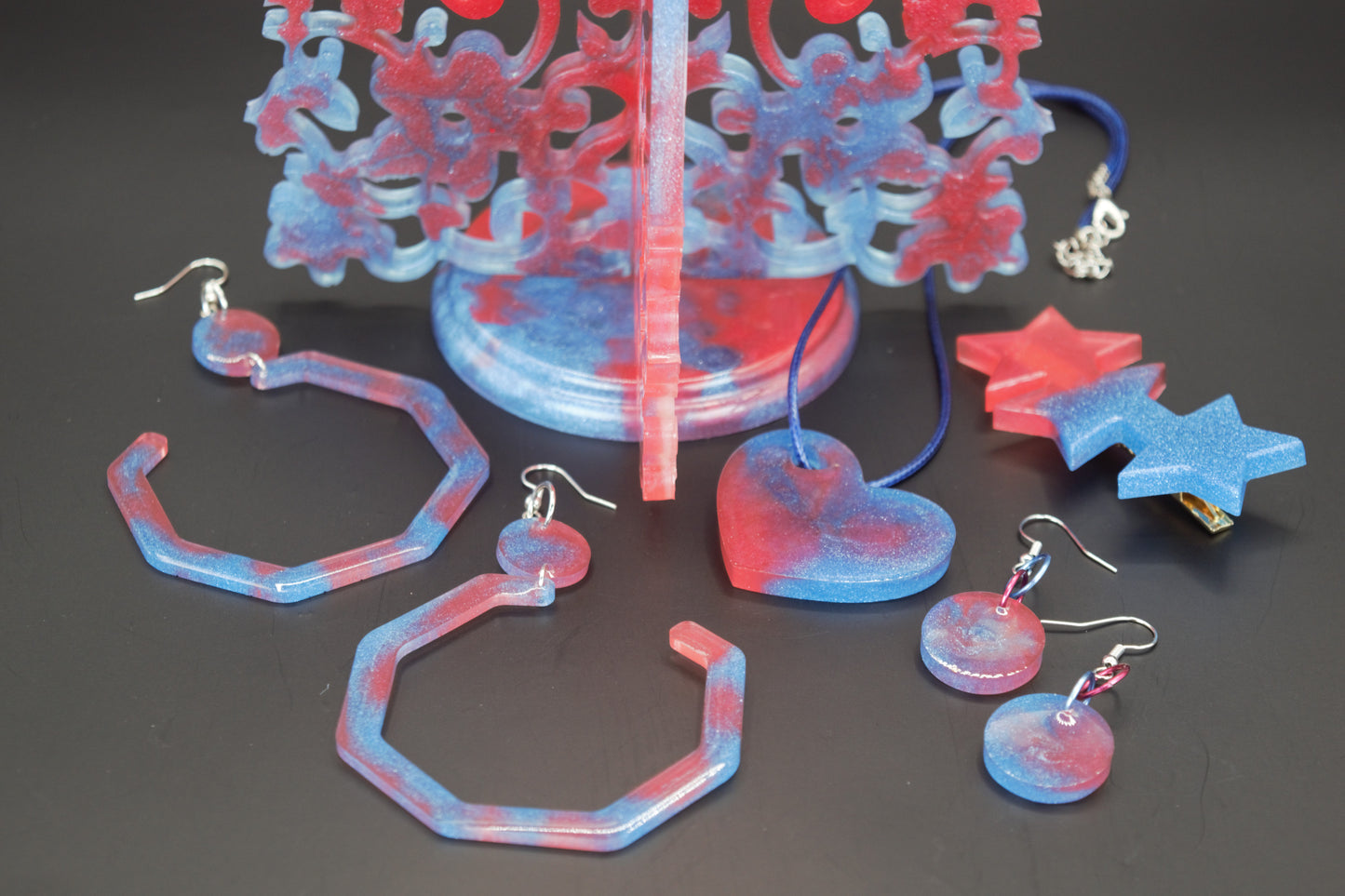 Princess Display Stand Set - Red, Blue, and Brown.