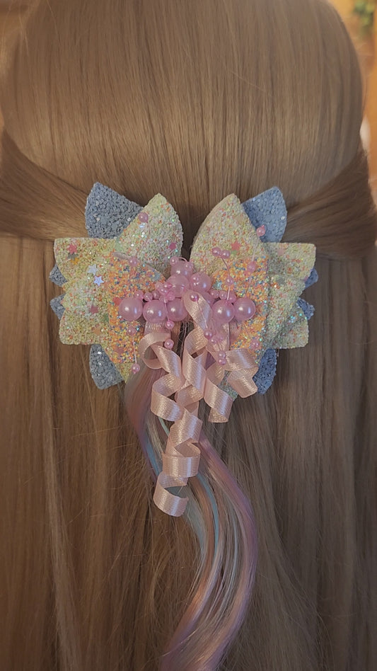 Glitter Pearls & Unicorn Hair Hair Bow