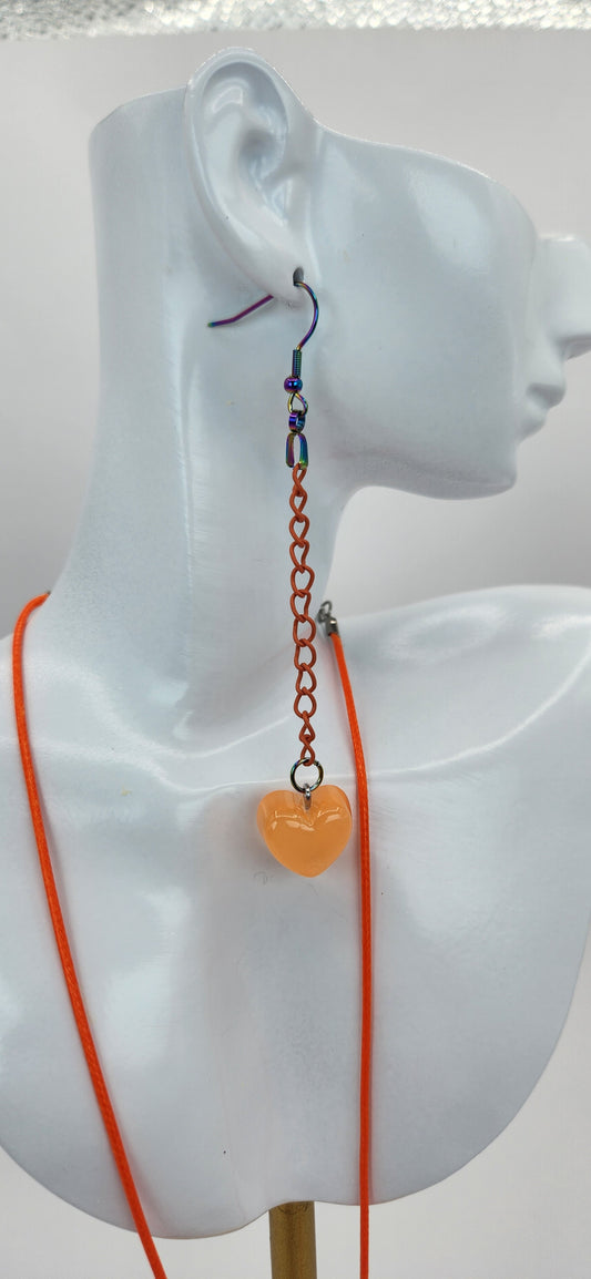 Resin Orange Love Heart Fashion Jewelry Set