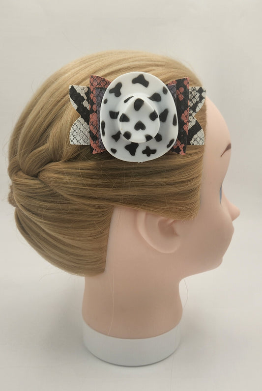 "Cow"girl Hat Snake Print Hair Bow
