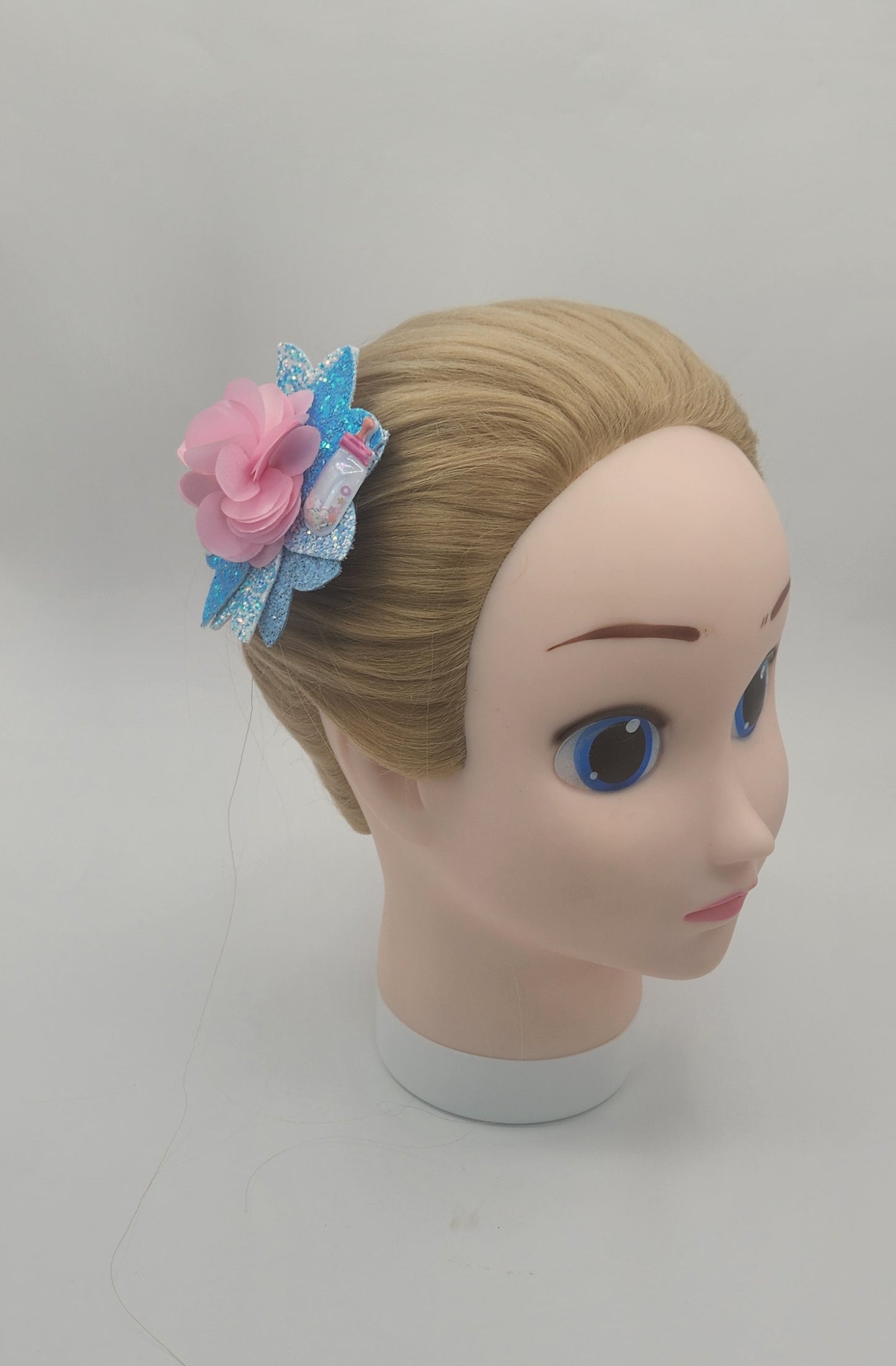 Baby Girl Bottle Hair Clip with Fabric Flower