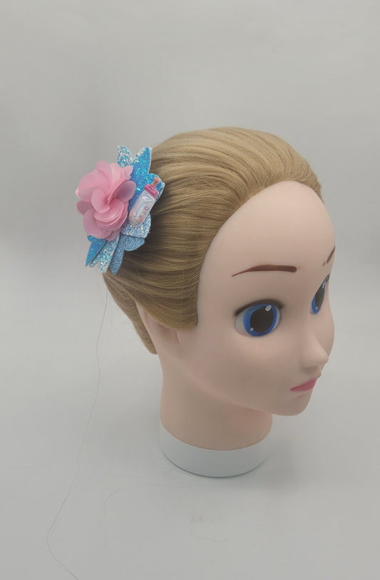 Baby Girl Bottle Hair Clip with Fabric Flower
