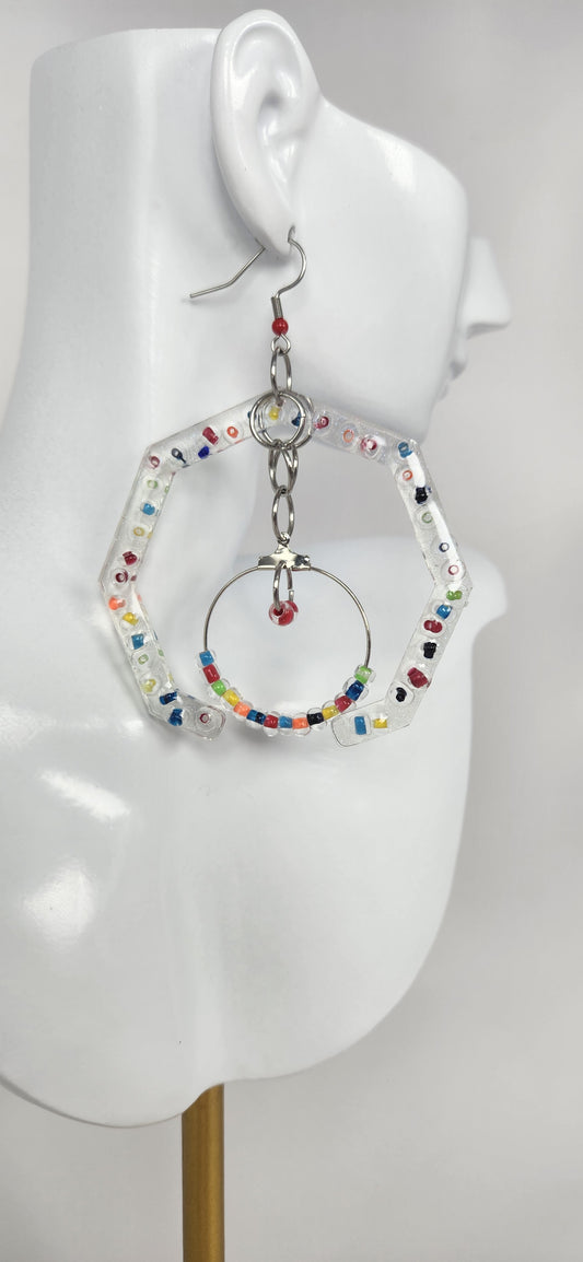 Open Bottom Resin Hoop with Colorful Glass Beads
