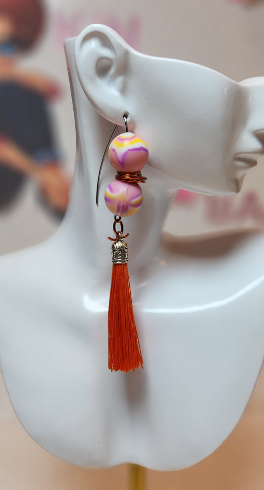 Psychedelic Rubber Bead Tassel Earrings