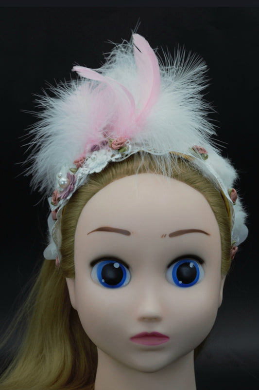 Breathtaking Vintage Inspired Headband with Faux Feathers and Fabric Flowers