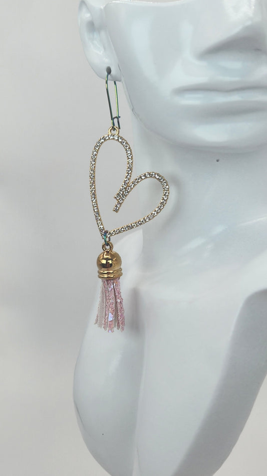 Gold Heart Rhinestones with Tassels Set