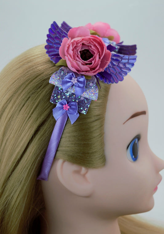 Purple Angel Wing Hair Bow Floral Headband