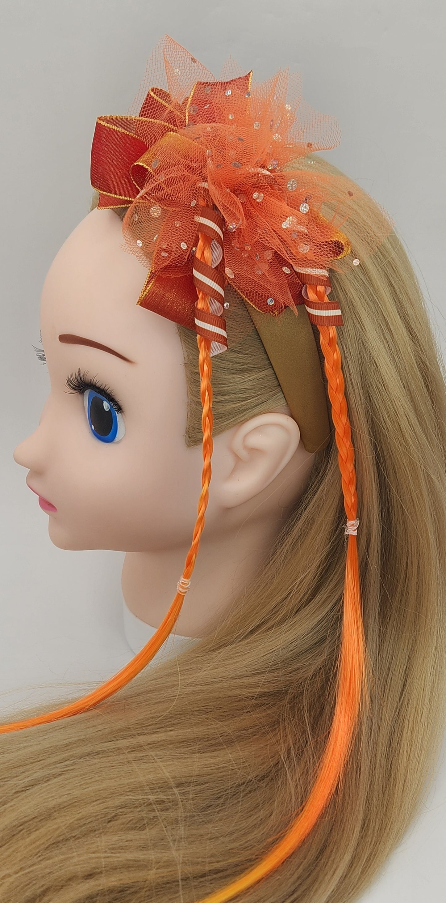 Amber Headband w/Ribbon & Orange Artificial Hair