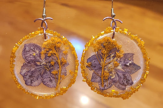 Purple & Orange Preserved Flower Earrings