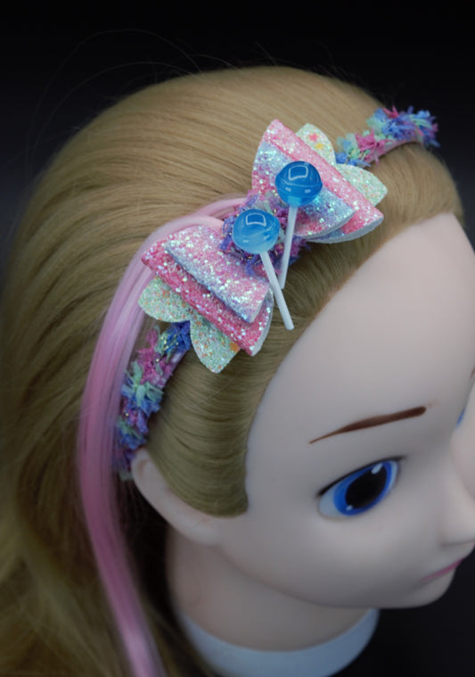 Blue Candy Headband with Artificial Pink Hair