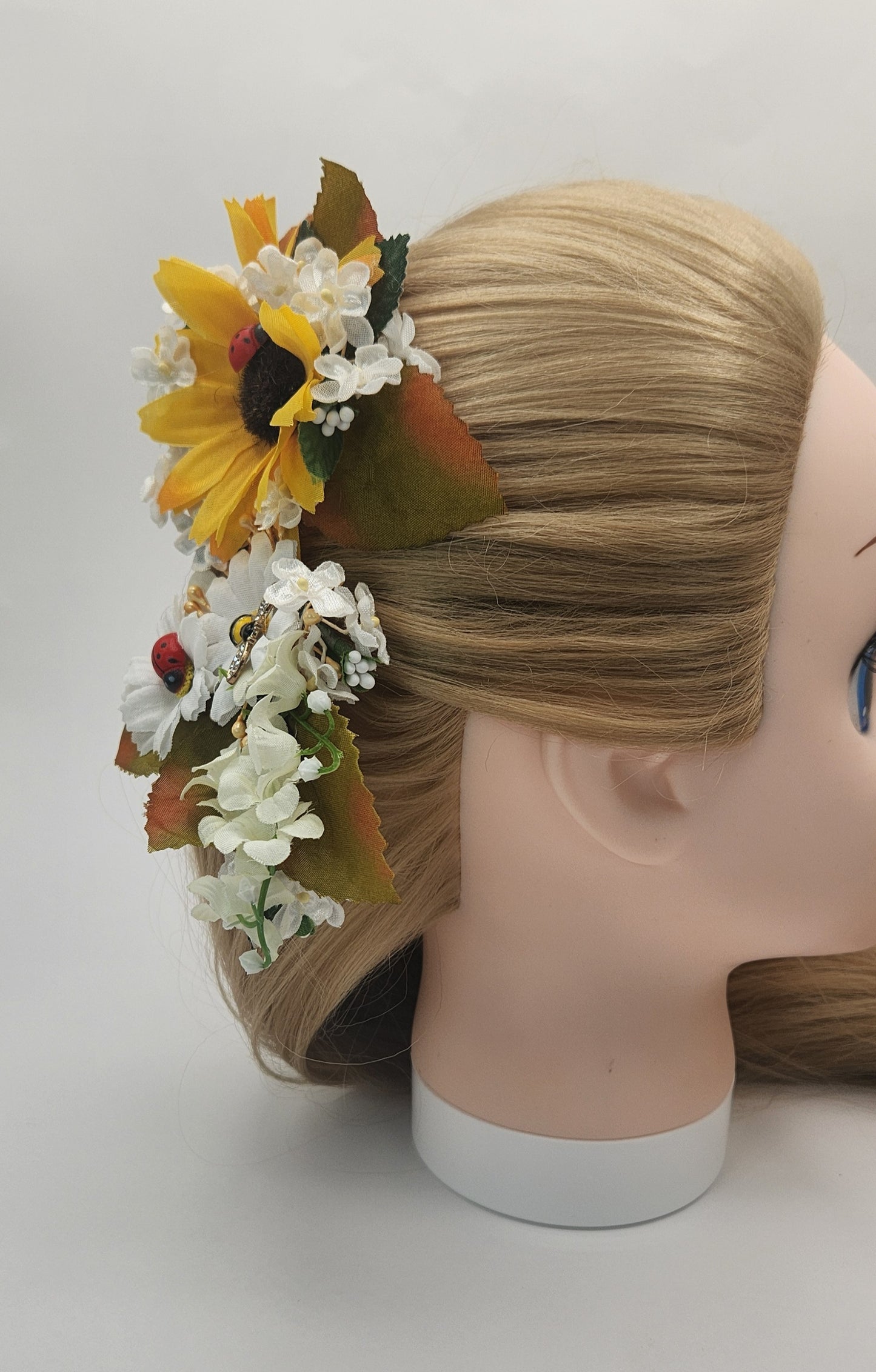 Sunflower Insects with White Wild Flowers Hair Clip