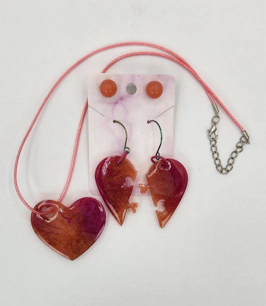 Resin Heart's Apart Fashion Jewelry Set