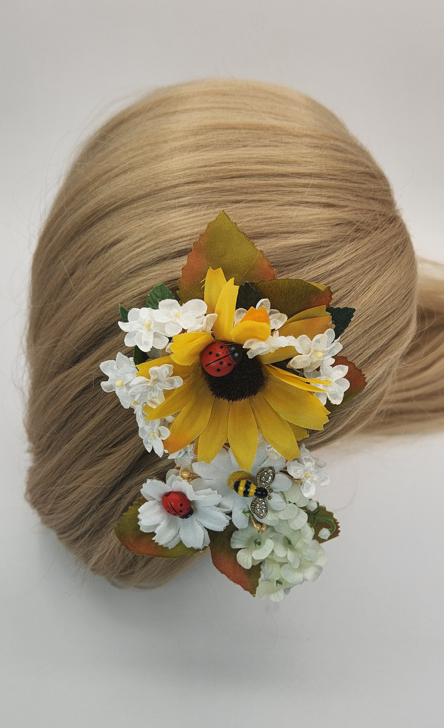 Sunflower Insects with White Wild Flowers Hair Clip