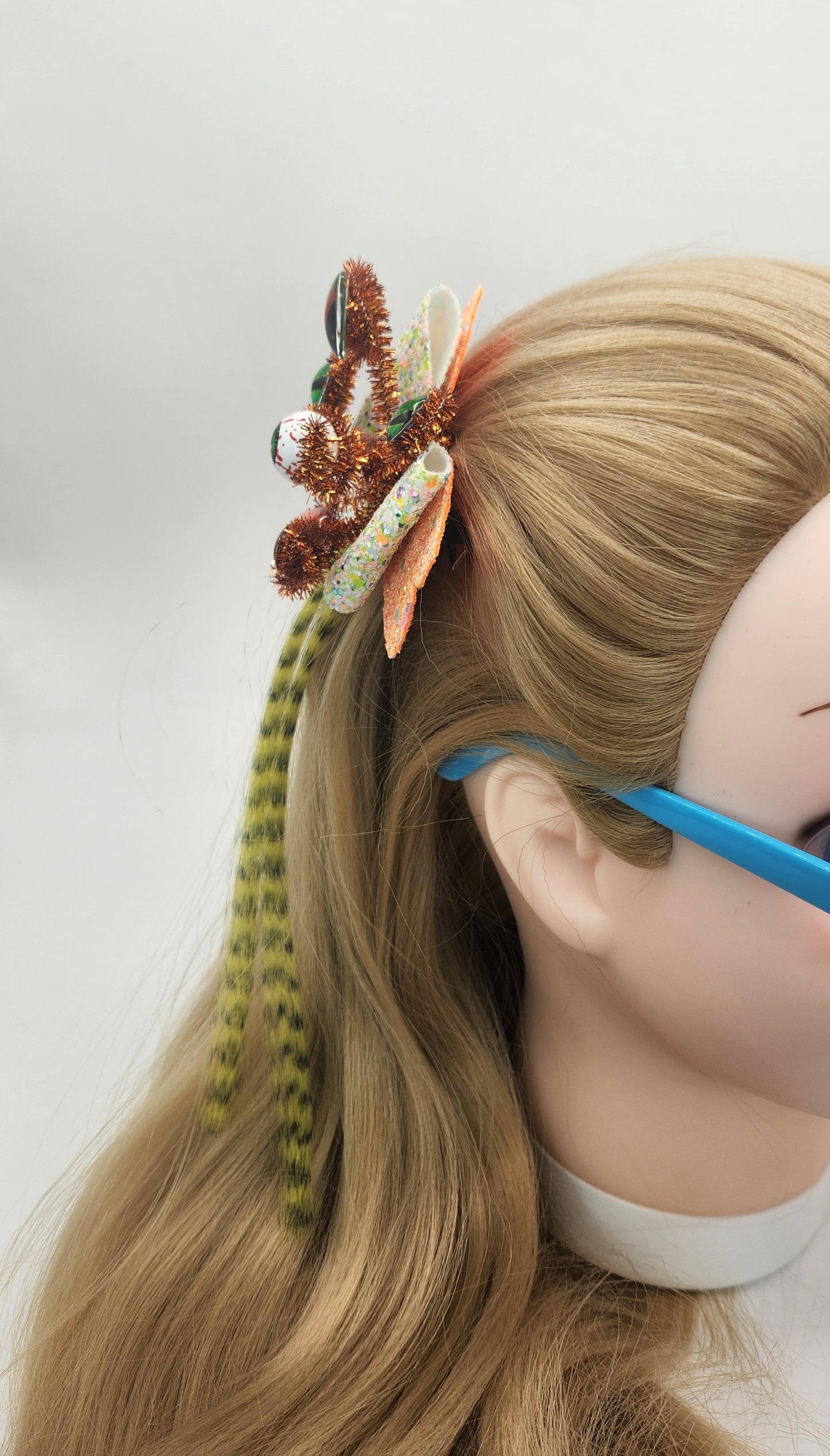3-D Eye Hair Bow with Artificial Striped Hair