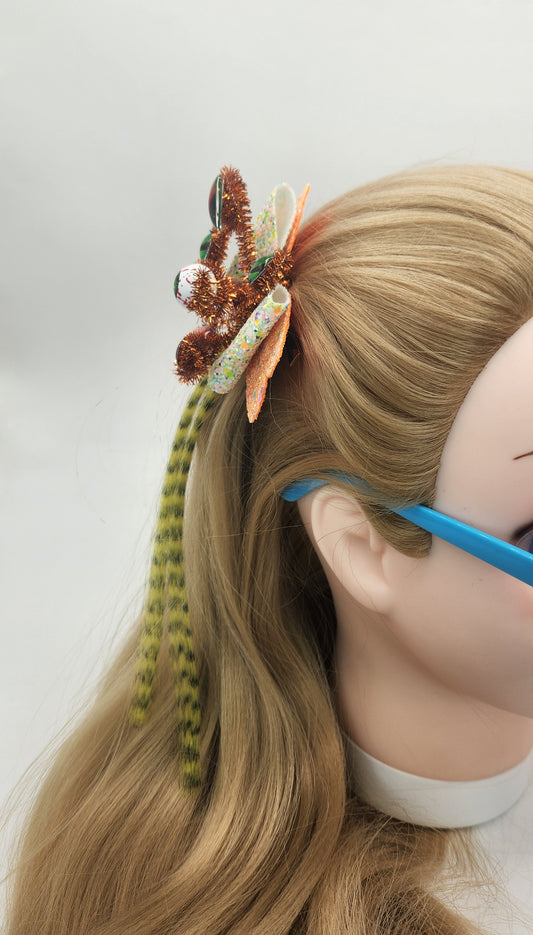 3-D Eye Hair Bow with Artificial Striped Hair