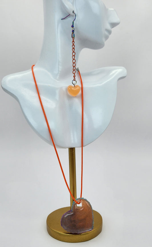 Resin Orange Love Heart Fashion Jewelry Set