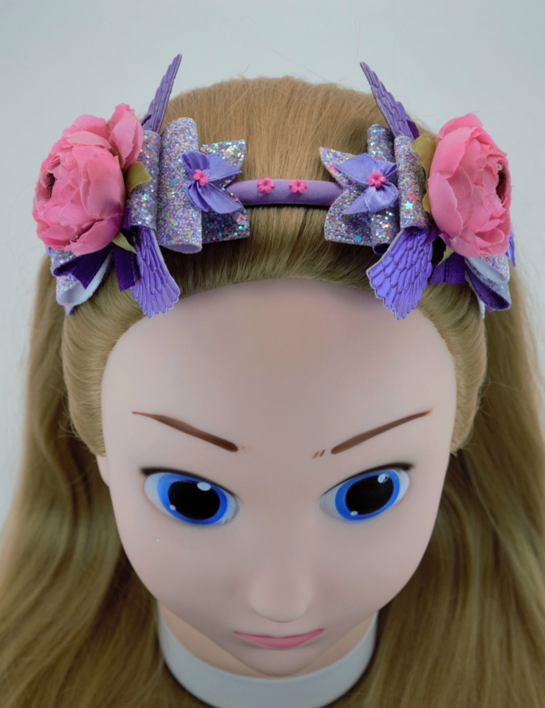 Purple Angel Wing Hair Bow Floral Headband