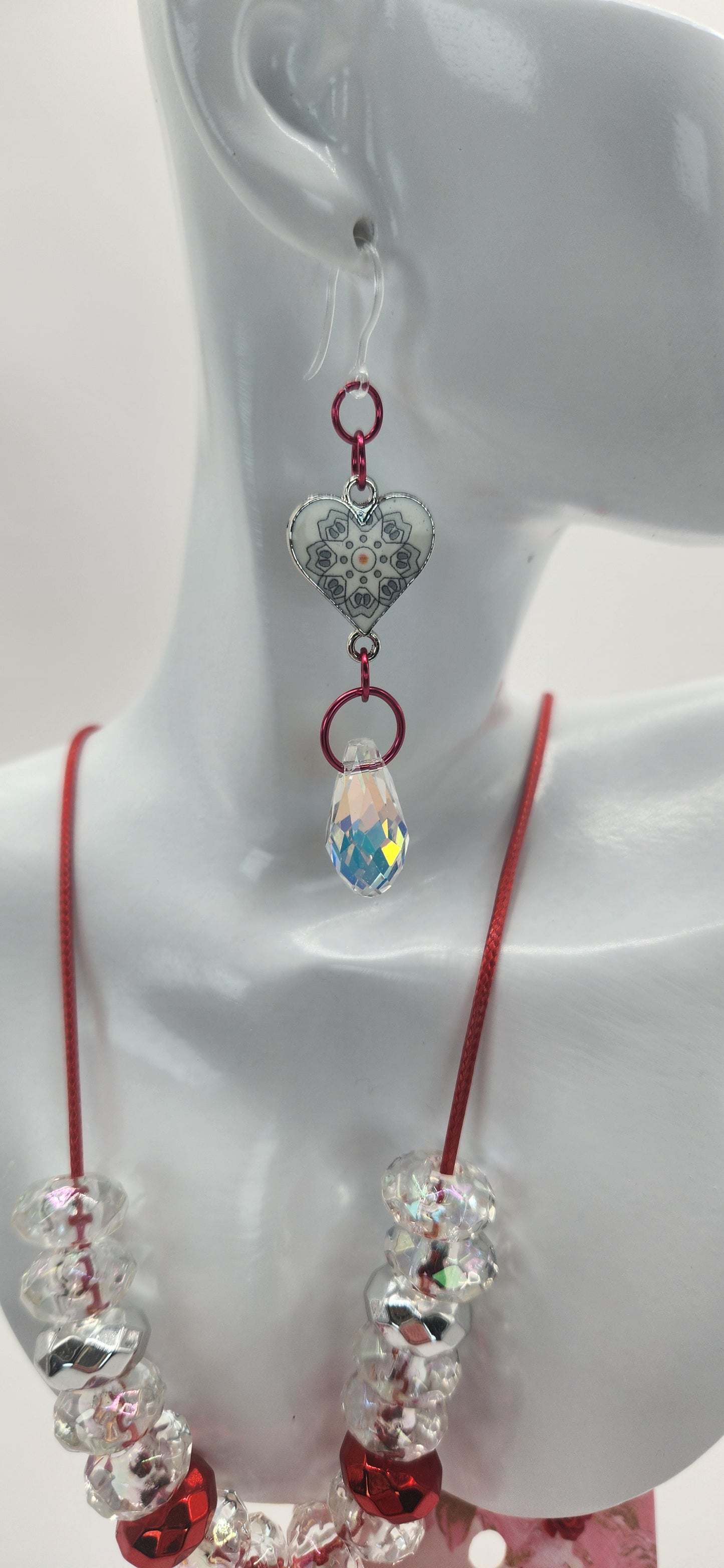 Sexy Red Glass Heart Jewelry Set