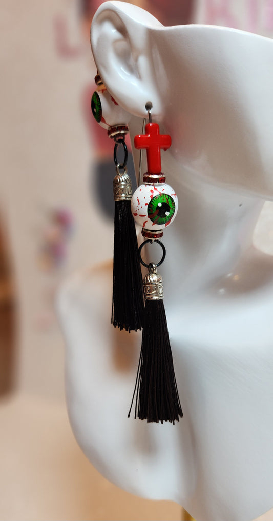 EYES BEWARE Black Tassel Earrings