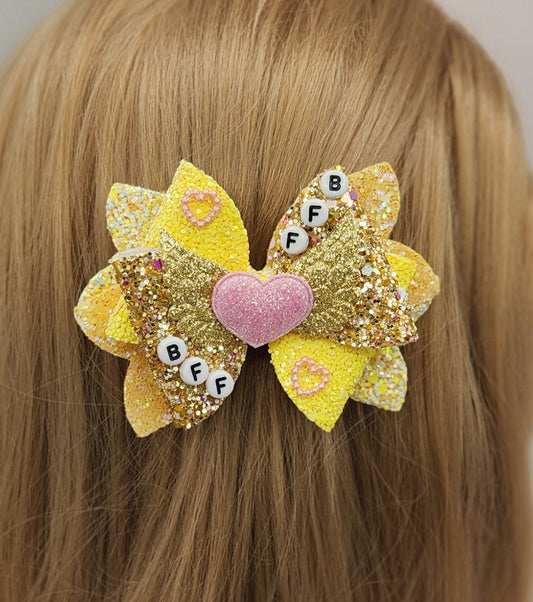 BFF Glittery Yellow & Gold Cloth Hair Bow Set