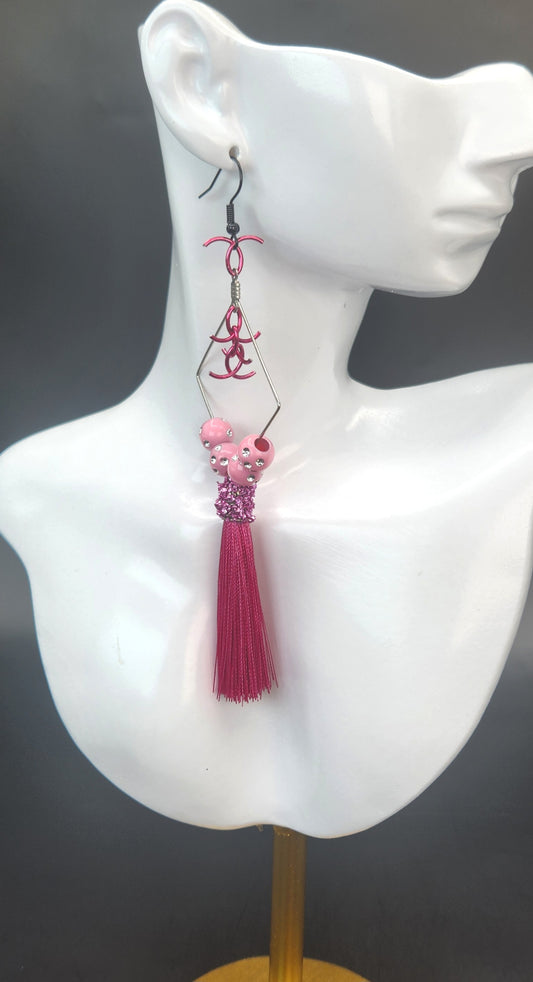 Pink Diamond Earrings w/Tassels