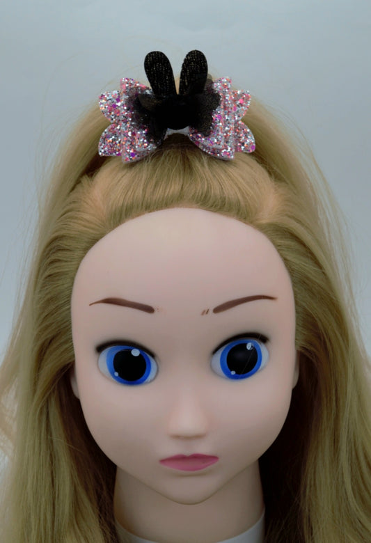 Sparkle Bow with Black Bunny