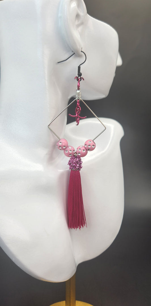 Pink Diamond Earrings w/Tassels
