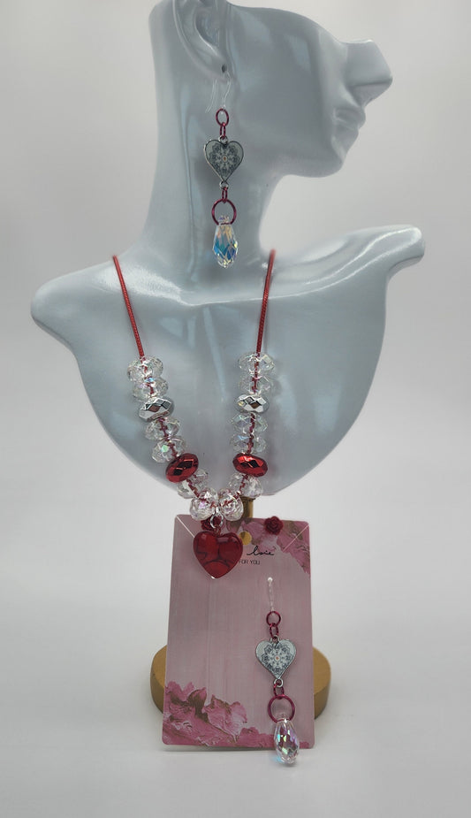 Sexy Red Glass Heart Jewelry Set