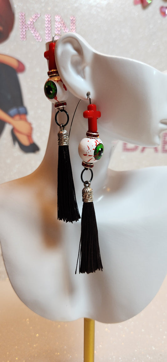 EYES BEWARE Black Tassel Earrings