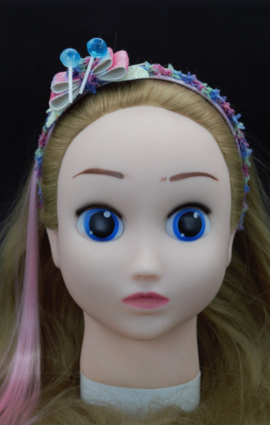 Blue Candy Headband with Artificial Pink Hair