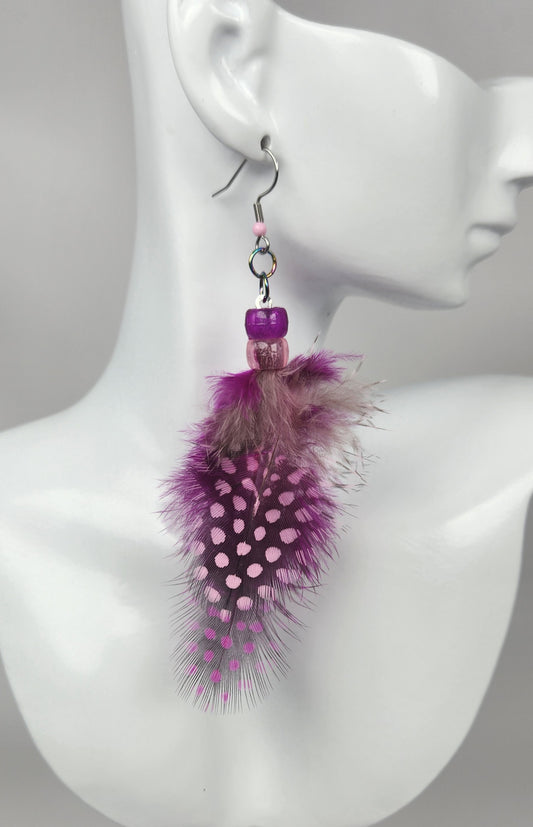 Faux Fuchsia Dotted Feathers with Resin Glitter Drop