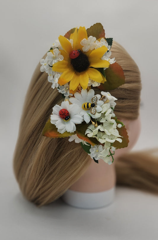 Sunflower Insects with White Wild Flowers Hair Clip