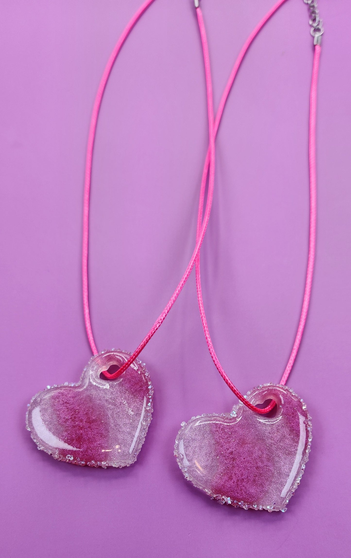BFF Pink & White Stripped Resin Heart Necklace