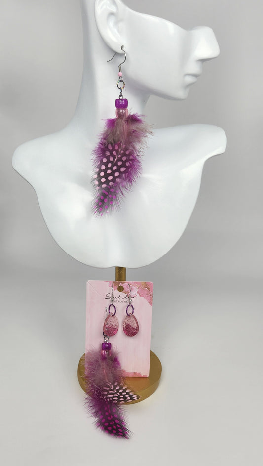 Faux Fuchsia Dotted Feathers with Resin Glitter Drop