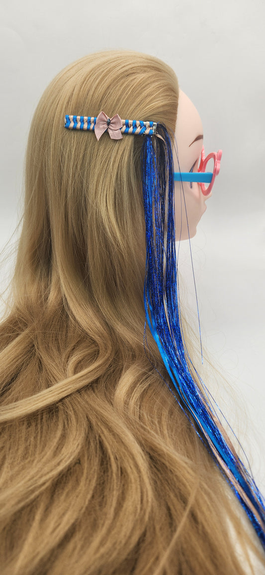 Iridescent Blue Tinsel Hair Clip