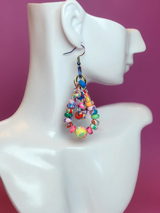 Multicolored Hipster Beaded Teardrop Earrings