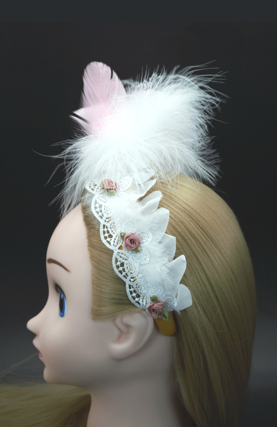 Breathtaking Vintage Inspired Headband with Faux Feathers and Fabric Flowers