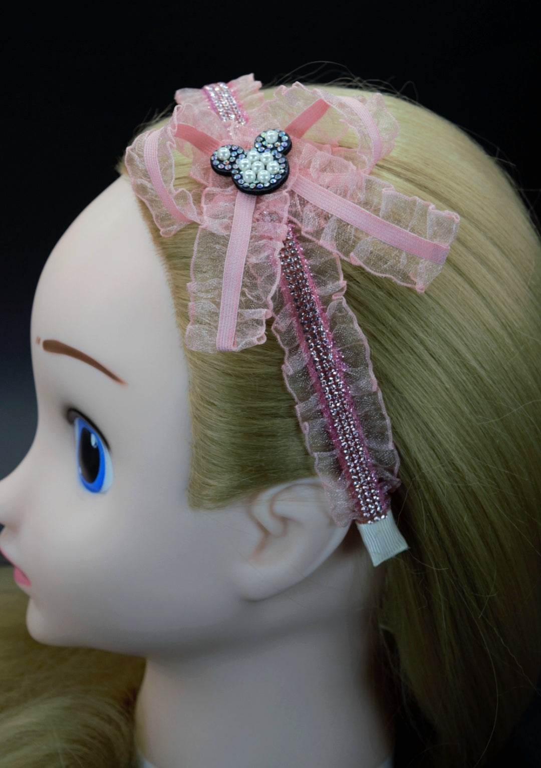 Pink Mini Mouse Lace Headband w/ Rhinestones