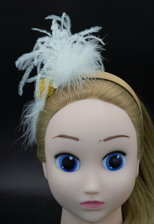 Alluring Vintage Gold Headband with Faux Feathers