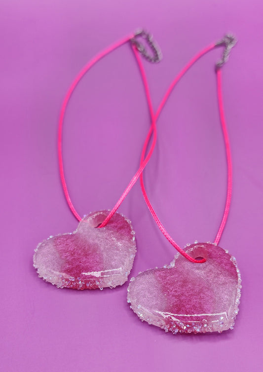BFF Pink & White Stripped Resin Heart Necklace