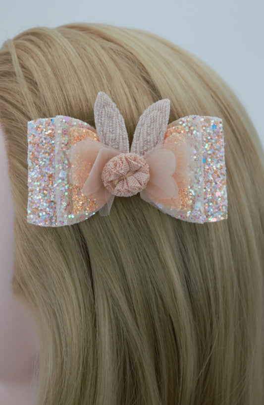 Iridescent Glitter Tan Bunny Bow