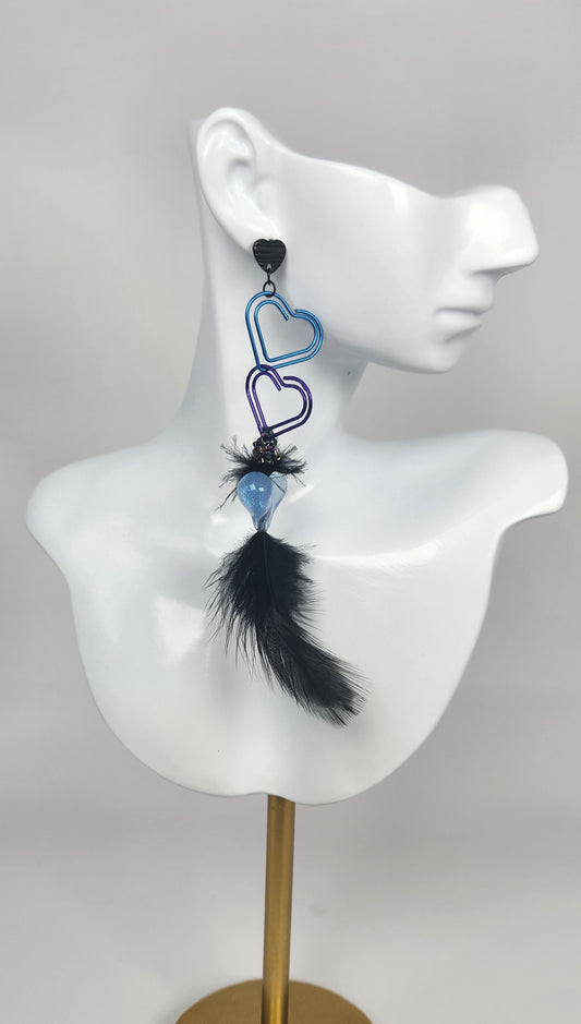 Four Heart Stacked Faux Feather Earrings