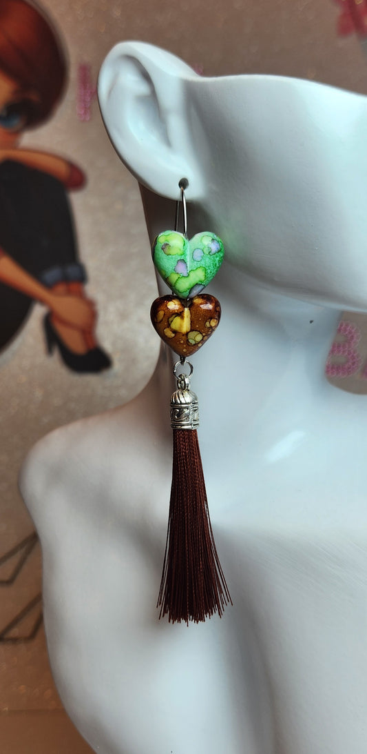 Two Spotted Hearts w/ Tassel Earrings