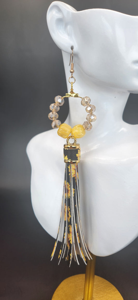 Bountiful Flashy Hoop Earrings w/Flowery Tassels