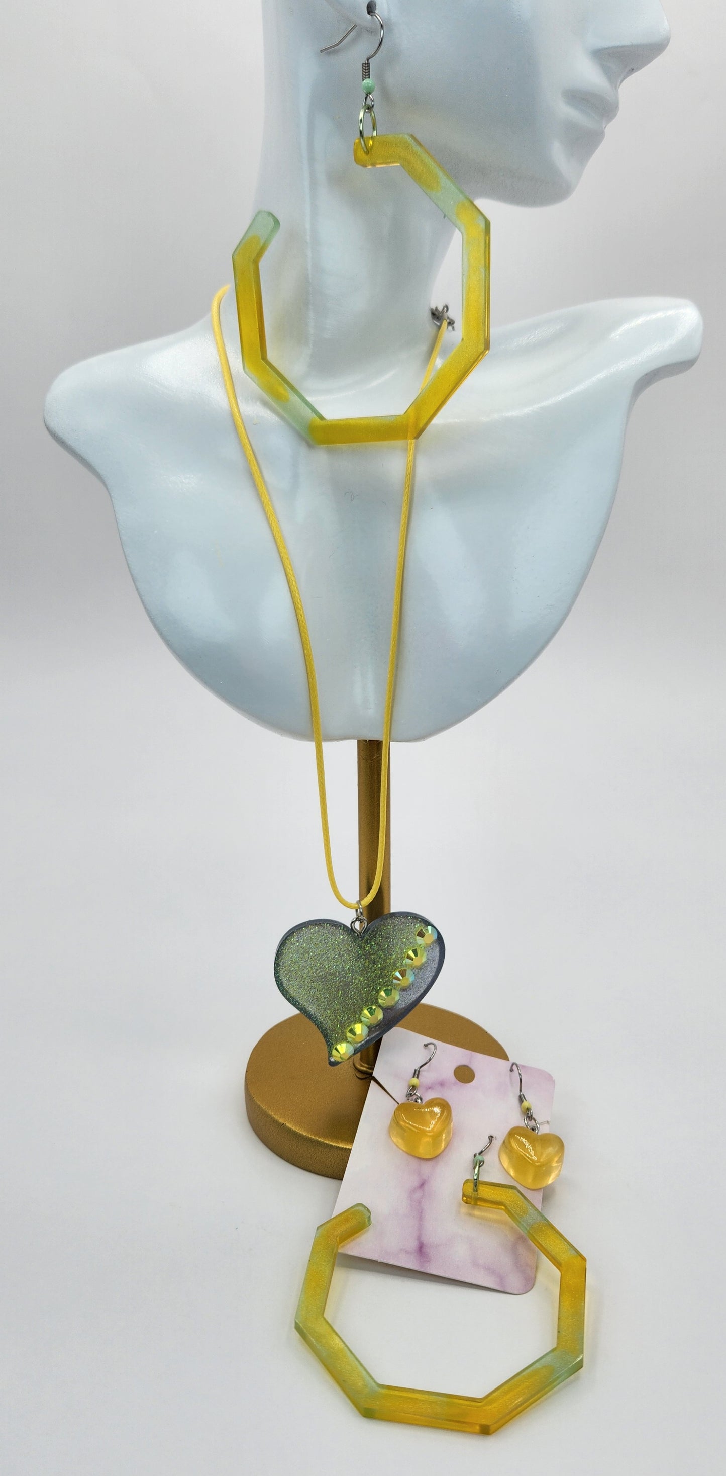 Resin Double Heart Fashion Jewelry Set